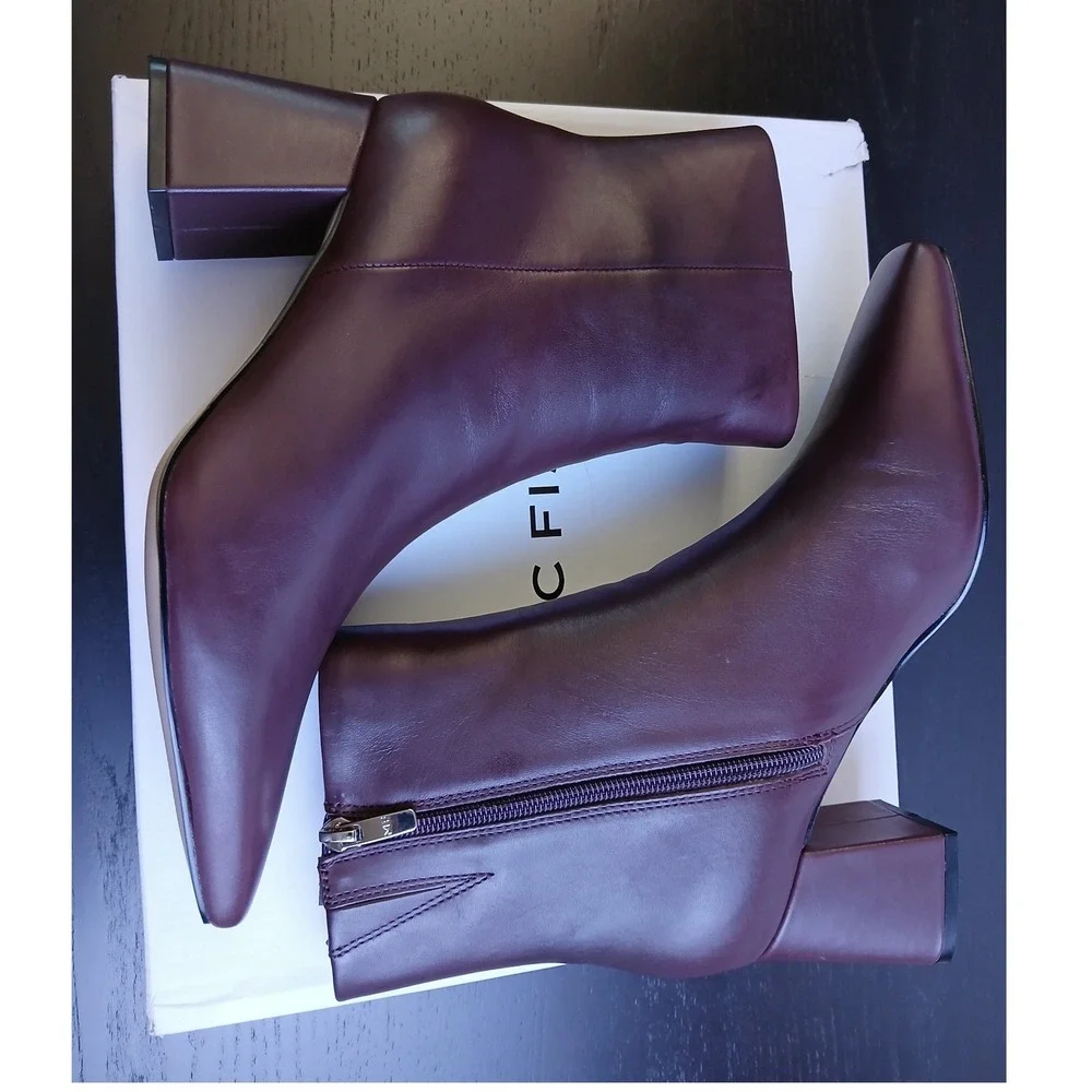 Marc Fisher Ulani Dark Red Leather Pointed Toe Block Heel Ankle Boots Women NEW